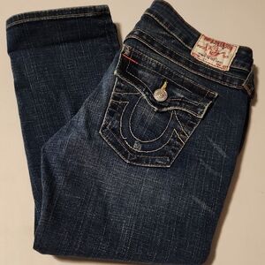 True Religion Women's Dark Blue Boot Cut Capri Jeans